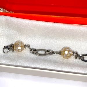 Stainless steel ladies chain link and beautiful ivory bead bracelet
